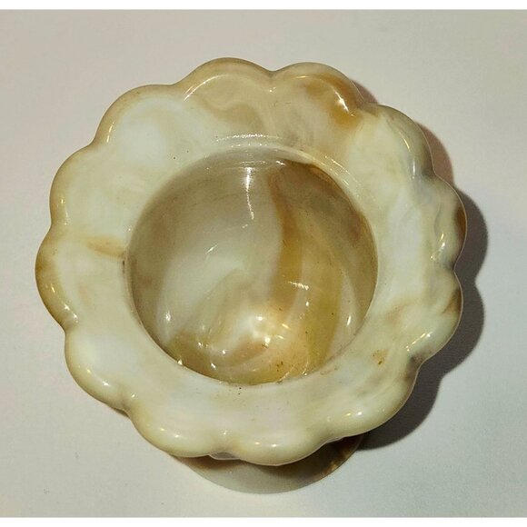 Vintage Imperial Glass swirled Slag Glass Vase With Scalloped Rim & Textured Des - Picture 4 of 5